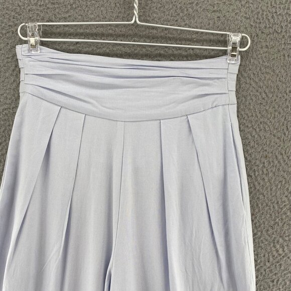 JustFab Pants Womens Small Blue Linen Blend Pleated Wide Leg Pockets Everyday - Picture 2 of 13